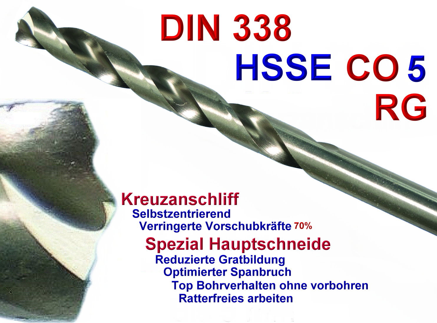 HSS VA 5 St E DSW Spiralbohrer 4,4 mm Bohrer  DIN 338 Typ N 